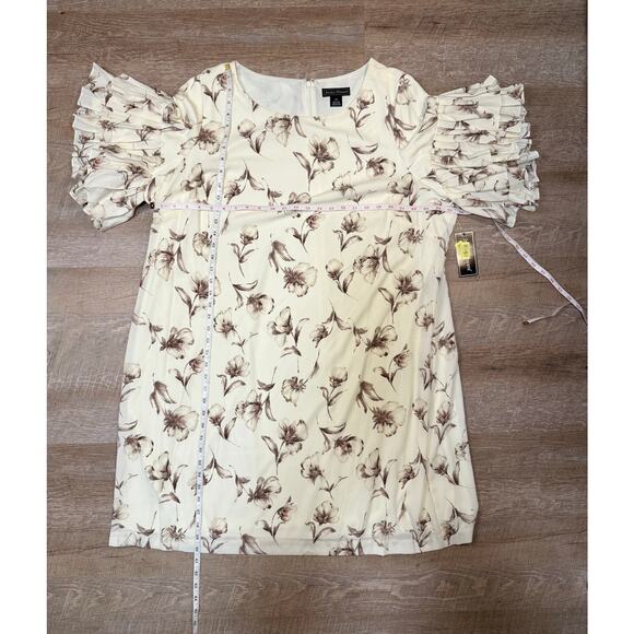 Jessica Howard NWT Floral Cream and Brown Dress with Short Flutter Sleeve - Picture 4 of 6